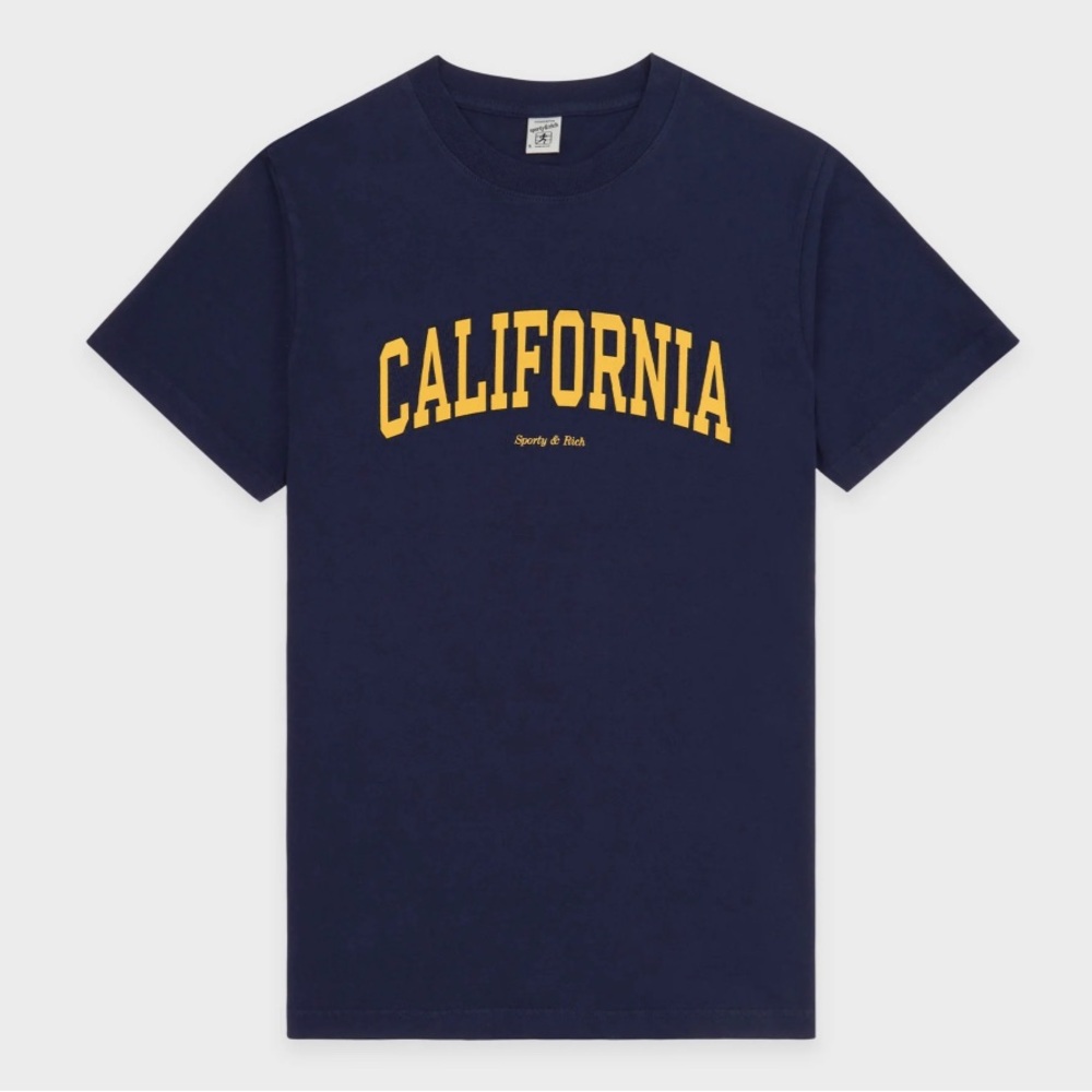 Sporty & Rich Navy Tee with Gold California Arch